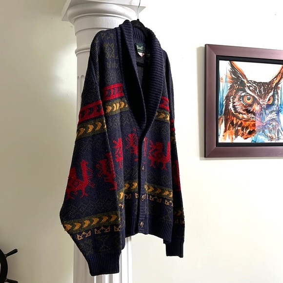 Vintage Banff Shawl Collar Cardigan Wool Blend Made in Canada 🇨🇦 Ample Large - Picture 10 of 12